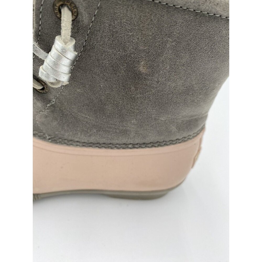 Women's Sperry Duck Boots STS85324 8.5 Grey LIght Pink Waterproof Rubber Suede - Picture 8 of 11